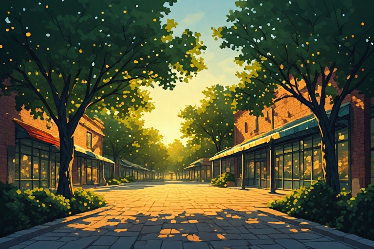 The Broadacres shopping centre forecourt at golden hour